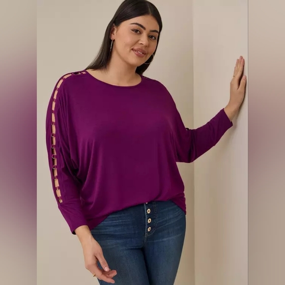 torrid Tops - TORRID Two Womens Super Soft O-Ring Sleeve Dolman Tops Purple and Black 18/20
